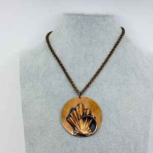Womens Necklace Artisan Copper Shell Pendant 2.25" Toggle Clasp 22" Artisan